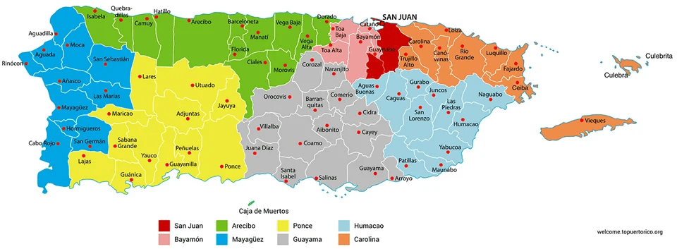 Mapa político Puerto Rico con Distritos